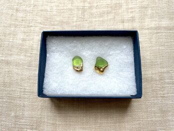 Green Sea Glass And Gold Leaf Earrings, 2 of 2