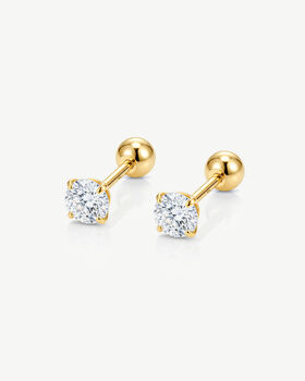 Women's 4mm Solitaire Round Stone Earrings – Screw Back In 18k Gold, 2 of 4