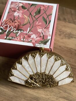 Bristol Fan Shaped Mop Gold White Evening Purse, 4 of 6