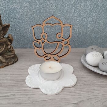Ganesh Wood And Clay Shadow Tealight Holder, 2 of 9