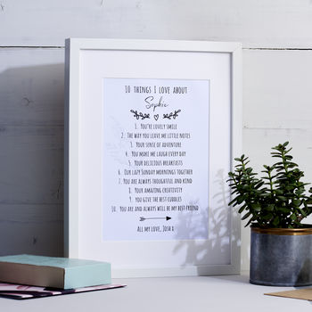 Personalised Ten Things I Love About You Print, 2 of 3