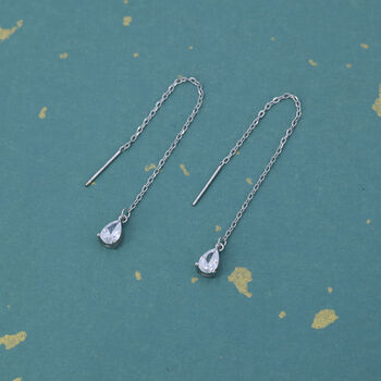 Sterling Silver Cz Droplet Threader Earrings, 2 of 11