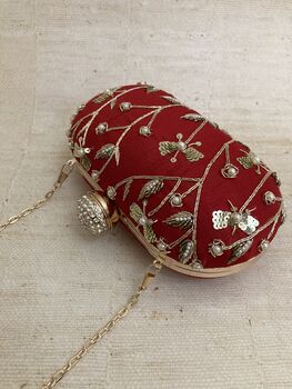 Deep Red Velvet Handcrafted Oval Clutch Bag, 6 of 7