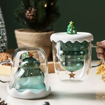 Glass Christmas Tree Mug With Coaster, 3 of 5