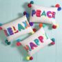 Embroidered Bright Happy Pom Pom Cushion, thumbnail 8 of 8