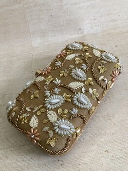Gold Handcrafted Embroidered Rectangular Clutch Bag, 4 of 7