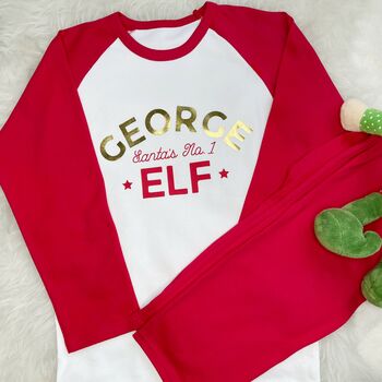 Personalised Childs Elf Christmas Pyjamas, 2 of 2