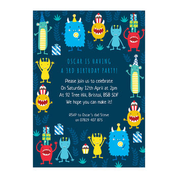 Personalised Monster Pattern Birthday Invitations, 2 of 4