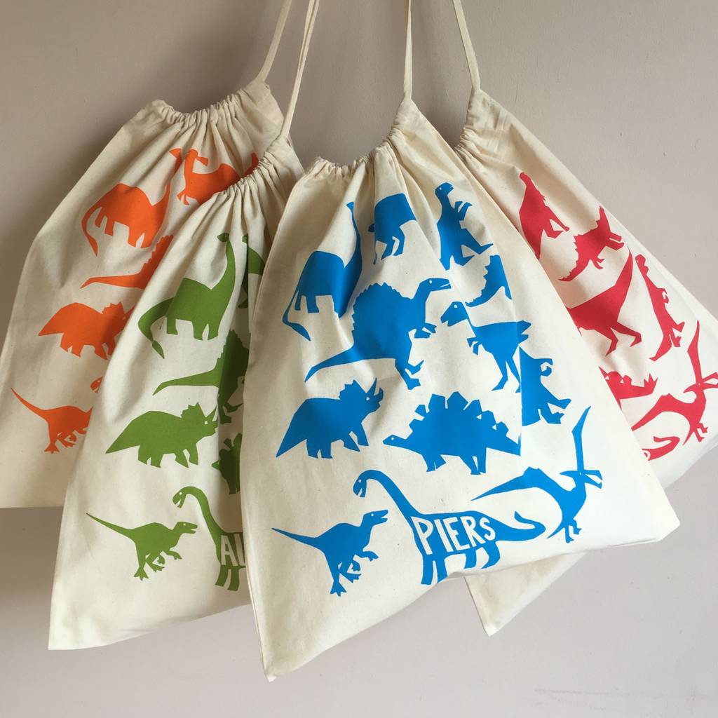 Dinosaur Drawstring Kit Bag By Helen Rawlinson