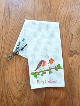 Robin Couple Christmas Tea Towel, 3 of 5