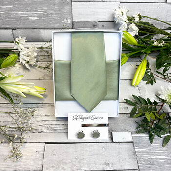 Dusty Sage Wedding Tie Set, 9 of 10