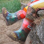 Squelch Transparent Wellies And Three Sock Set Stripe, thumbnail 1 of 7