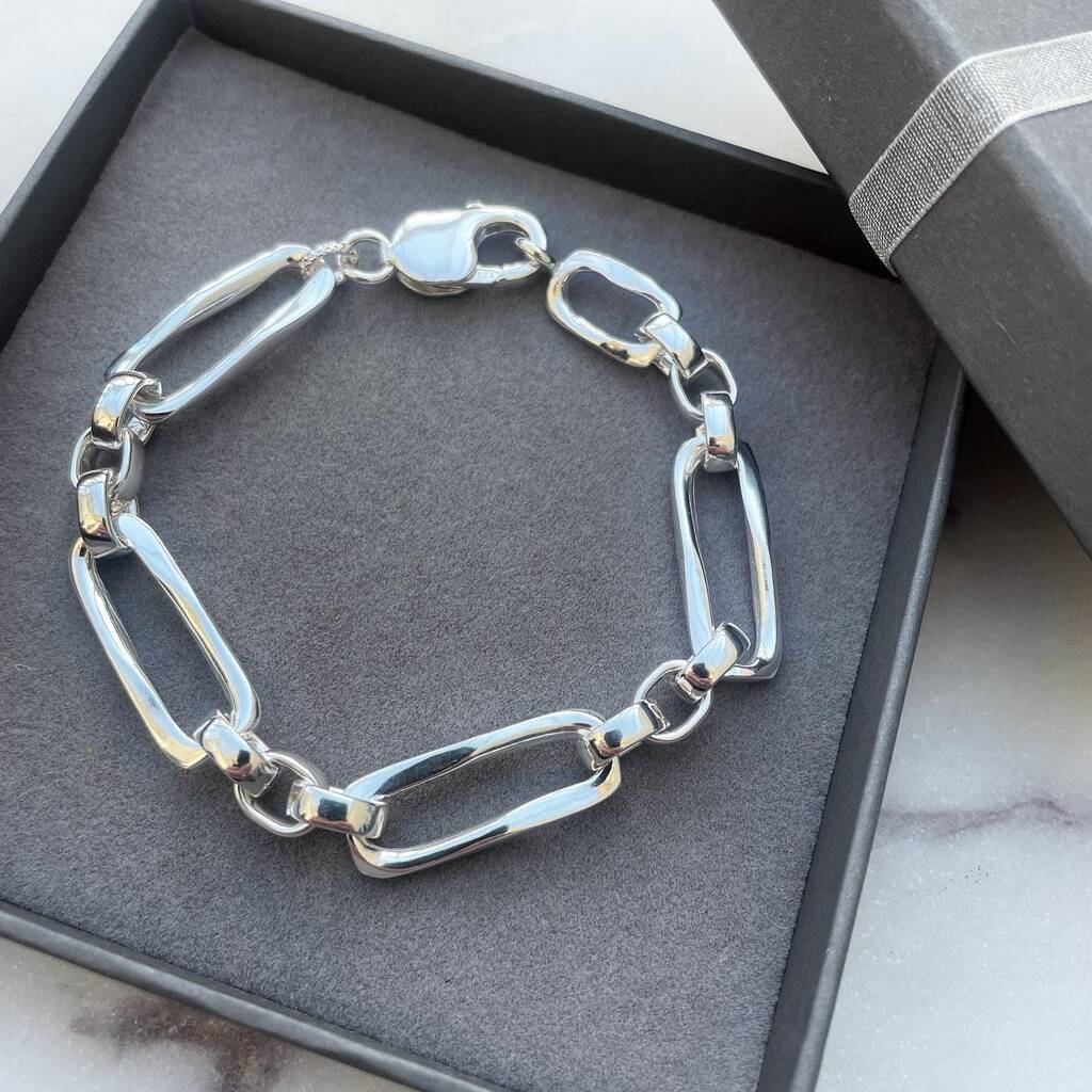 Large link silver deals bracelet