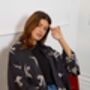 Japanese Origami Bird Print Black And Ivory Short Light Weight Kimono, thumbnail 6 of 6