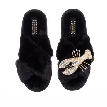Classic Slippers With Artisan Gold Lobster Brooch, 4 of 6