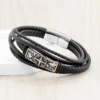 Personalised Travel Compass Stacked Leather Bracelet, 2 of 5