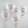Five Rose Gold 'Happy 30th' Birthday Confetti Balloons, thumbnail 1 of 2