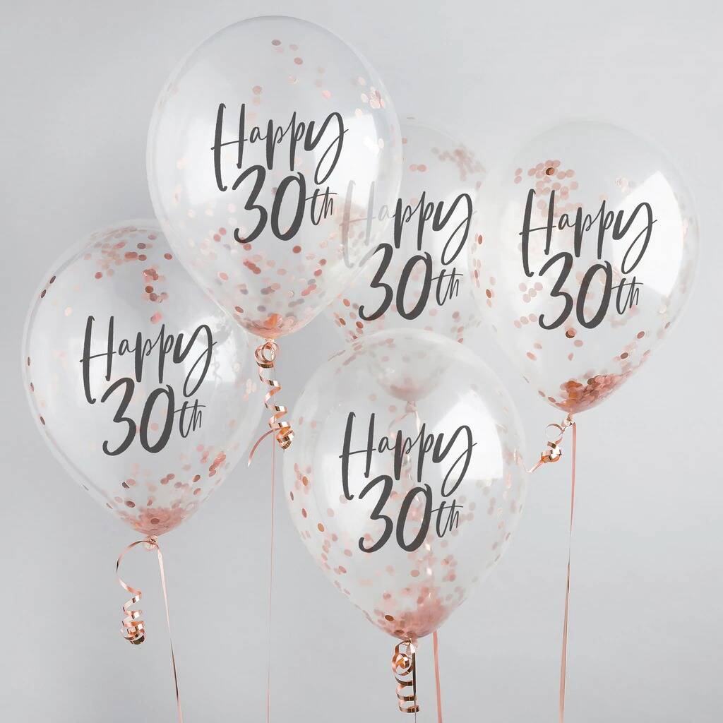Five Rose Gold 'Happy 30th' Birthday Confetti Balloons, 1 of 2
