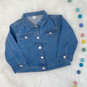 Personalised Varsity Baby/Kids Denim Jacket, 2 of 2