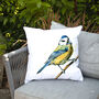 Inky Blue Tit Water Resistant Outdoor Garden Cushion, thumbnail 5 of 8