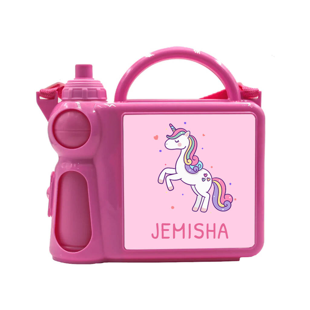 Personalised Kids Pink Lunch Box With Water Bottle, 1 of 2