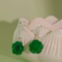 Green Botan Flower Jade Sterling Silver Dangle Earrings, thumbnail 6 of 9