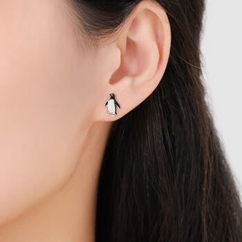 Enamel Penguin Stud Earrings In Sterling Silver, 7 of 12