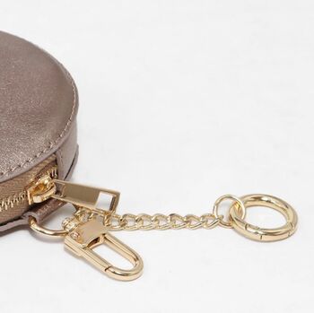 Champagne Italian Leather Round Clip On Coin Purse, 2 of 3