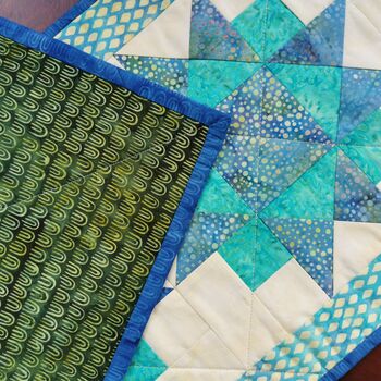 Table Runner With Star Patchwork In Blues And Greens, 10 of 10