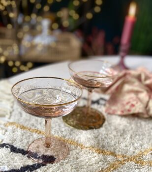 Set Of Two Pink And Gold Rim Champagne Coupes, 6 of 7