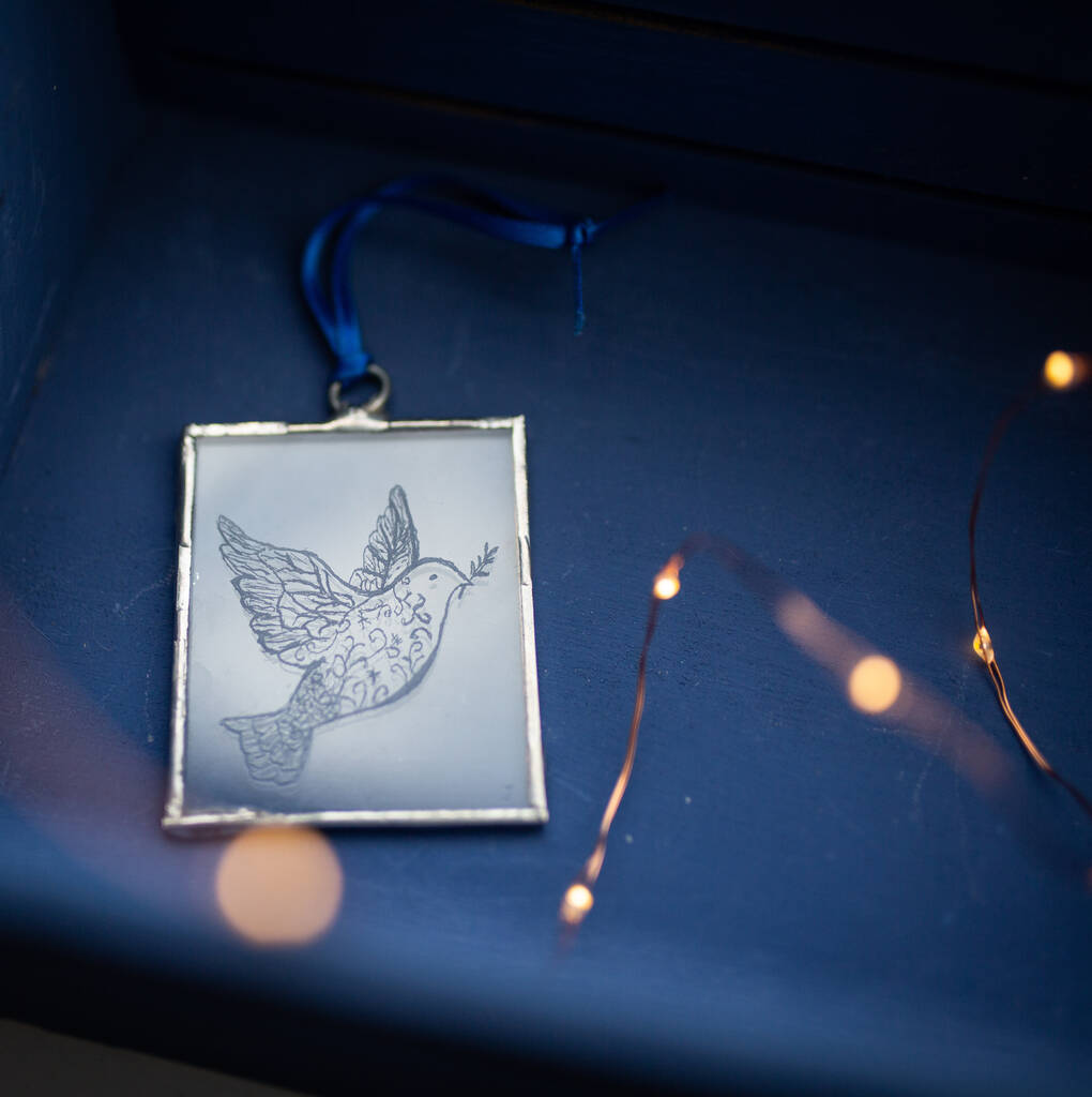 Dove Engraved Glass Christmas Tree Decoration, 1 of 7