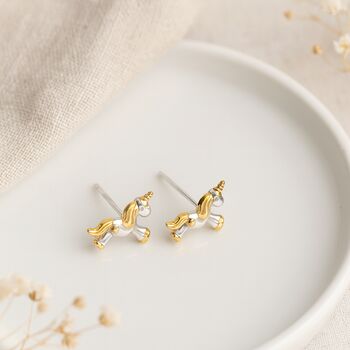 Sterling Silver And Gold Unicorn Stud Earrings – 8mm, 3 of 5