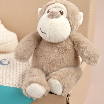 Personalised Luxury Ivory Knitted Blanket, Booties And Monkey Gift Box, 9 of 12