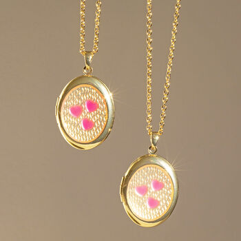 Pink Hearts Gold Plated Oval Locket Necklace, 2 of 7