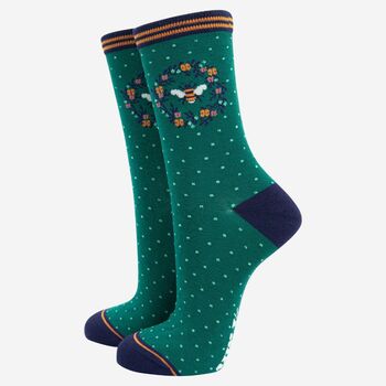 Women's Bamboo Socks Bee And Floral Wreath, 2 of 5