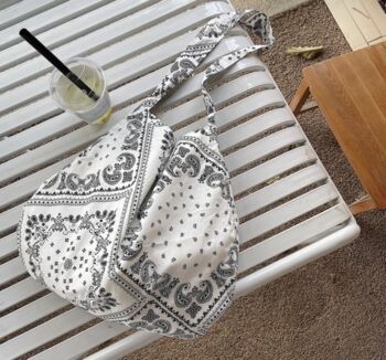 Black Paisley Lightweight Thin Cotton Tote Bag With Long Handles, 5 of 7