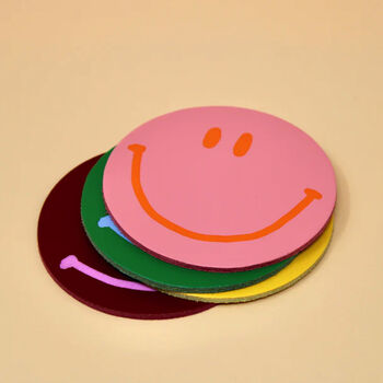 Set Of Four Happy Face Leather Coasters, 3 of 4