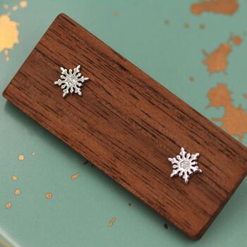 Snowflake Stud Earrings In Sterling Silver, 3 of 12