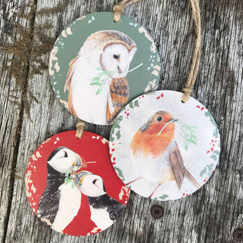 Puffin Bird Wooden Christmas Bauble Hanging Decoration, 3 of 5