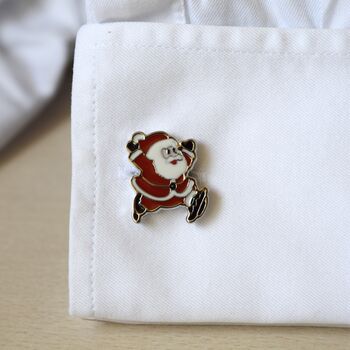 Santa Claus Cufflinks Christmas Gift For Him Festive Red And Silver Design, 2 of 5