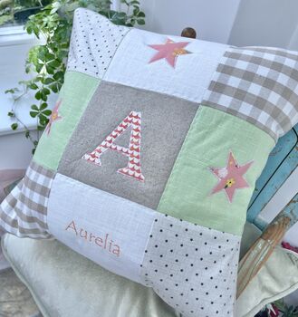Personalised Alphabet Cushion Peach And Mint, 10 of 12
