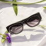 Diagonal Cut Cat Eye Oval Sunglasses In Black, thumbnail 2 of 2