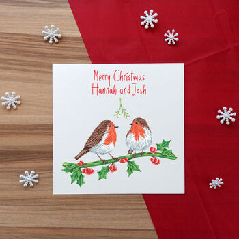 Personalised Robin Couple Christmas Card, 5 of 7
