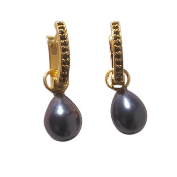 Black Pearl Earrings Designer Earrings Gift For Her, 2 of 4