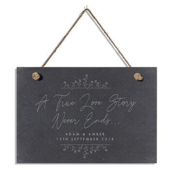Personalised True Love Story Hanging Large Slate Sign, 2 of 2