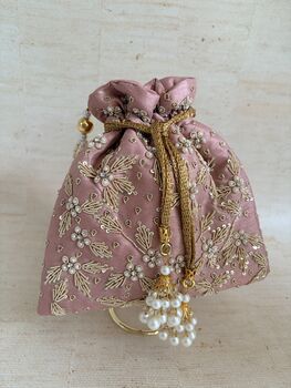 Pink Silk Embroidered Potli Bag, 2 of 8