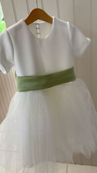 Cap Sleeve Flower Girl Tutu Dress With Heart Back And Large Satin Bow – Wedding And Special Occasion Dress For Girls, 10 of 10