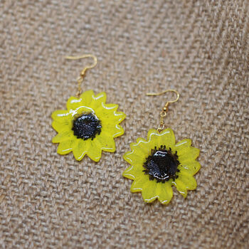 Real Sunflower Sterling Silver Or Gold Plated Earrings, 6 of 12
