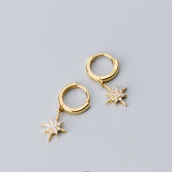Sterling Silver Star Dangle Hoop Earrings, 3 of 4