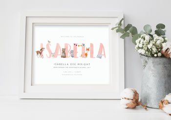 Personalised Baby, Nursery Print | Woodland Animals, 2 of 3